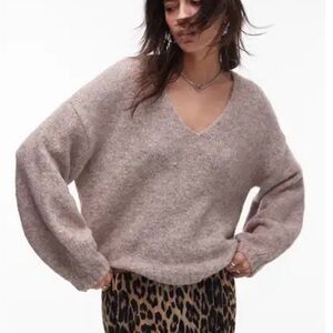 Topshop V-Neck Sweater - Taupe- NWT- SIZE LARGE